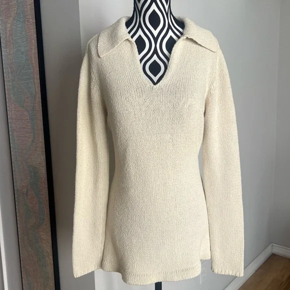 Vintage GAP V-Neck Collared Cream Sweater - Picture 1 of 10
